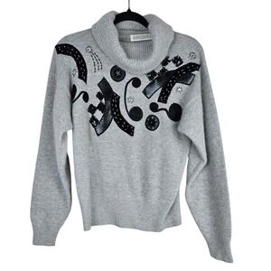 Evan Davies Lambswool Angora Rabbit Blend Gray Turtleneck Art Deco Sweater M